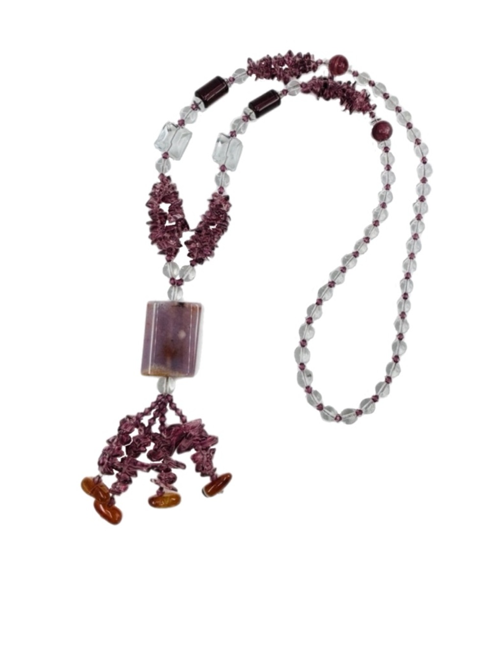 Purple Agate, Carnelian and Glass Boho Necklace - Picture 11 of 11